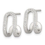Sterling Silver Polished CZ Curved Post J-Hoop Earrings - Product Photo