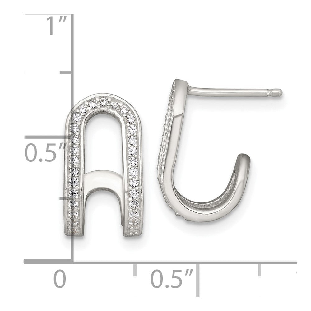 Sterling Silver Polished CZ Curved Post J-Hoop Earrings - Product Photo
