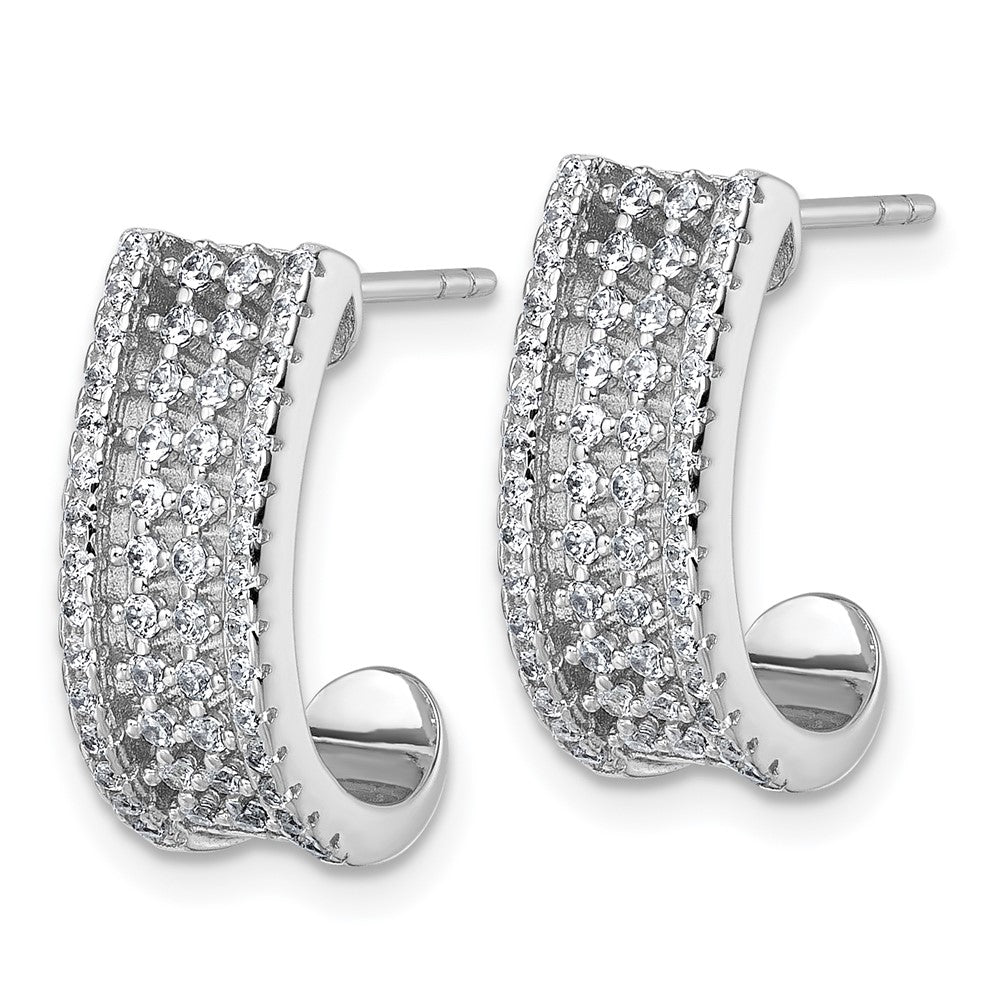 Sterling Silver Rhodium-plated CZ Post J-Hoop Earrings - Product Photo