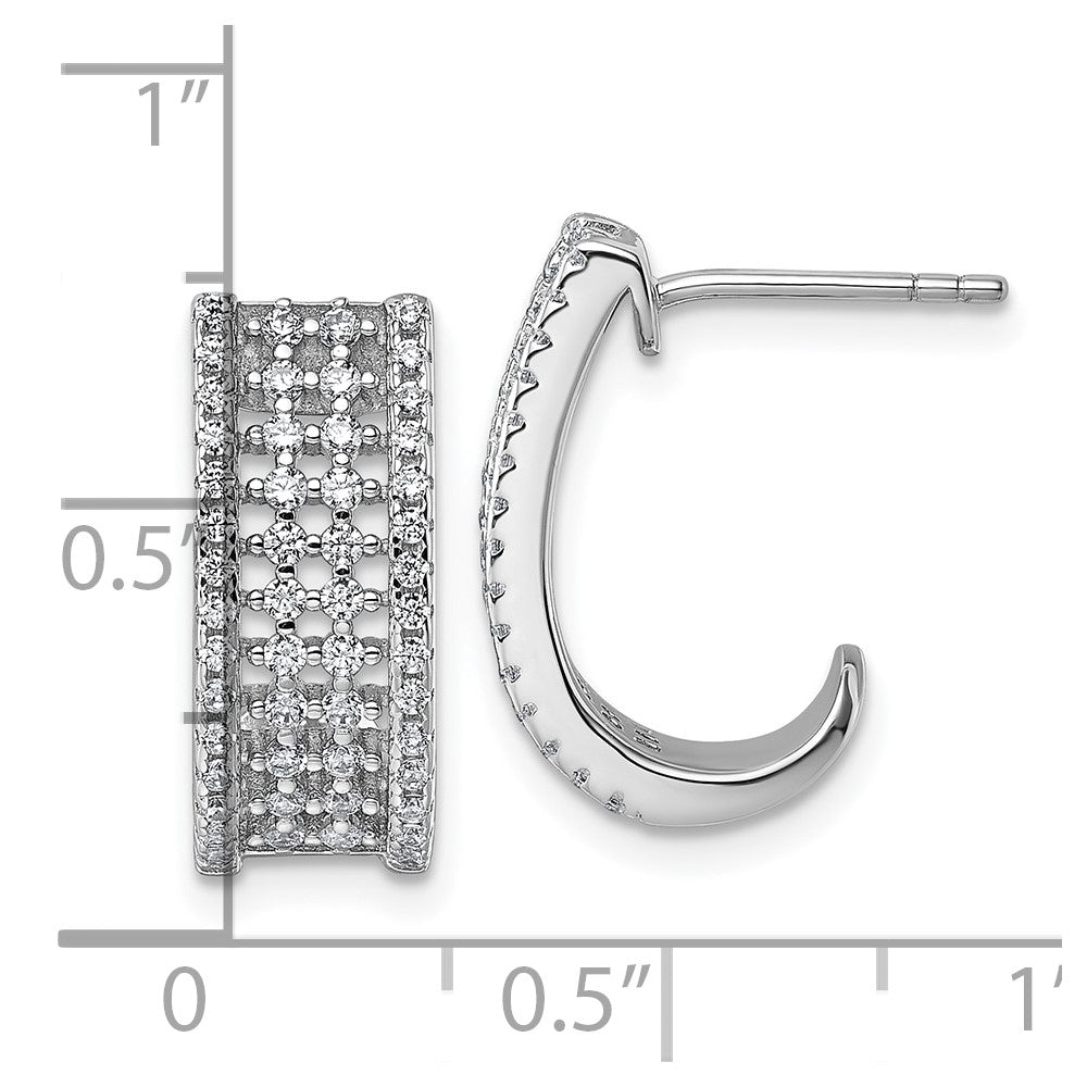 Sterling Silver Rhodium-plated CZ Post J-Hoop Earrings - Product Photo