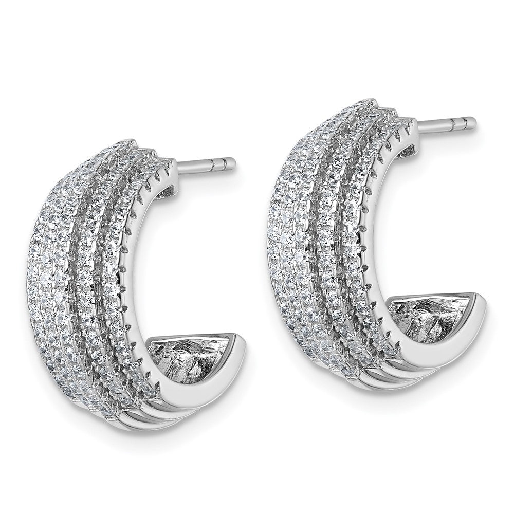 Sterling Silver Rhodium-plated 5 Row Post J-Hoop Earrings - Product Photo