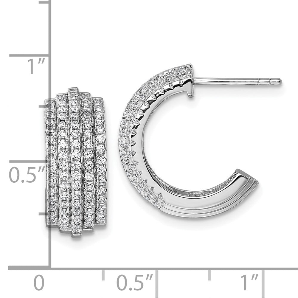 Sterling Silver Rhodium-plated 5 Row Post J-Hoop Earrings - Product Photo