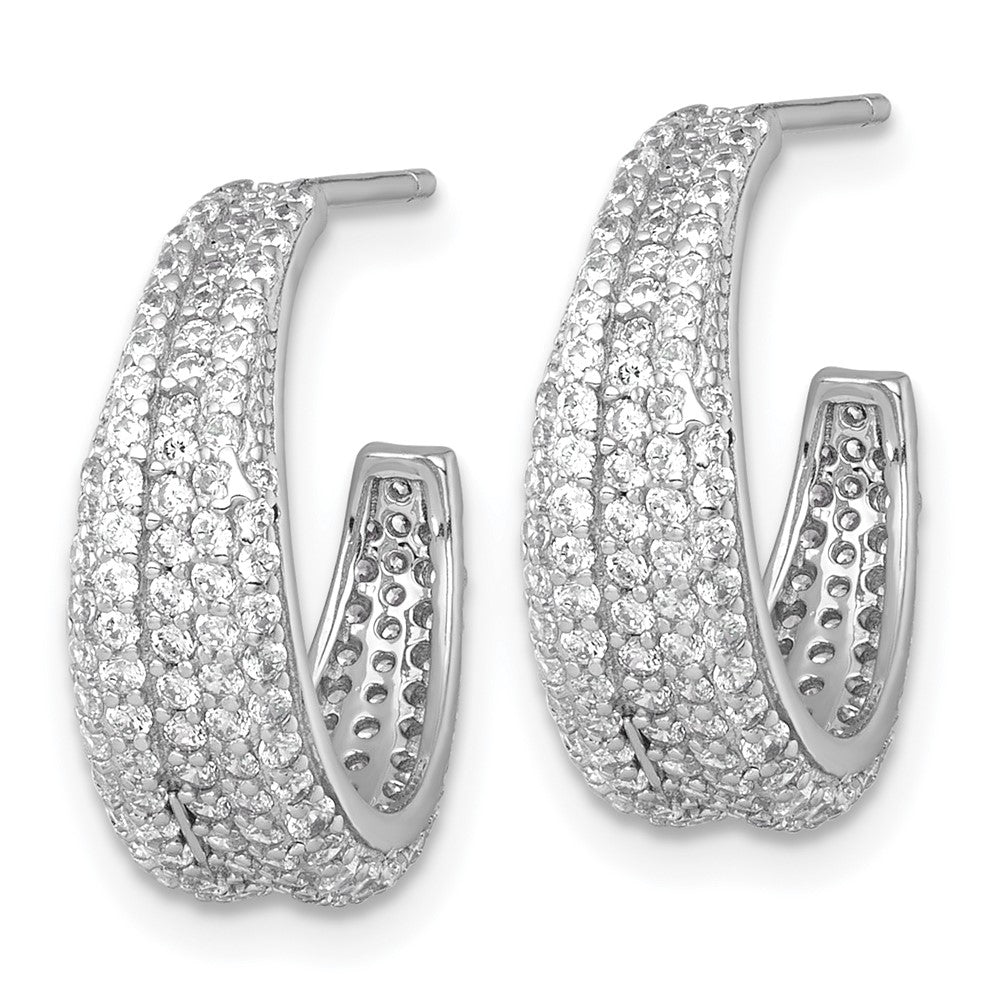 Sterling Silver RH-plated Tapered Pave CZ Post C-Hoop Earrings - Product Photo