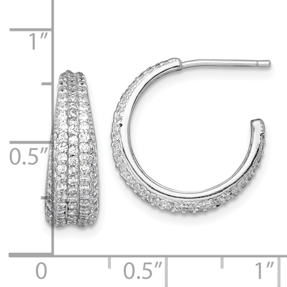 Sterling Silver RH-plated Tapered Pave CZ Post C-Hoop Earrings - Product Photo