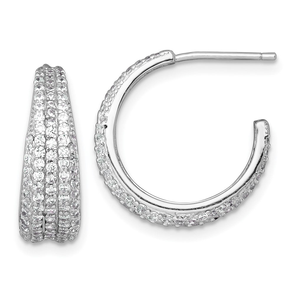 Sterling Silver RH-plated Tapered Pave CZ Post C-Hoop Earrings - Product Photo