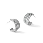 Sterling Silver Rhodium-plated CZ Multi Row Post J-Hoop Earrings - Product Photo