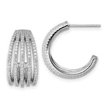 Sterling Silver Rhodium-plated CZ Multi Row Post J-Hoop Earrings - Product Photo