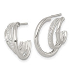 Sterling Silver Polished CZ 3-Row Post C-Hoop Earrings - Product Photo