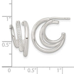 Sterling Silver Polished CZ 3-Row Post C-Hoop Earrings - Product Photo
