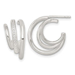 Sterling Silver Polished CZ 3-Row Post C-Hoop Earrings - Product Photo
