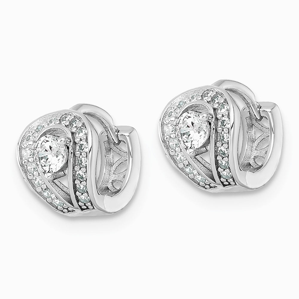 Sterling Silver RH-plated Polished CZ Hinged Huggie Hoop Earrings - Product Photo