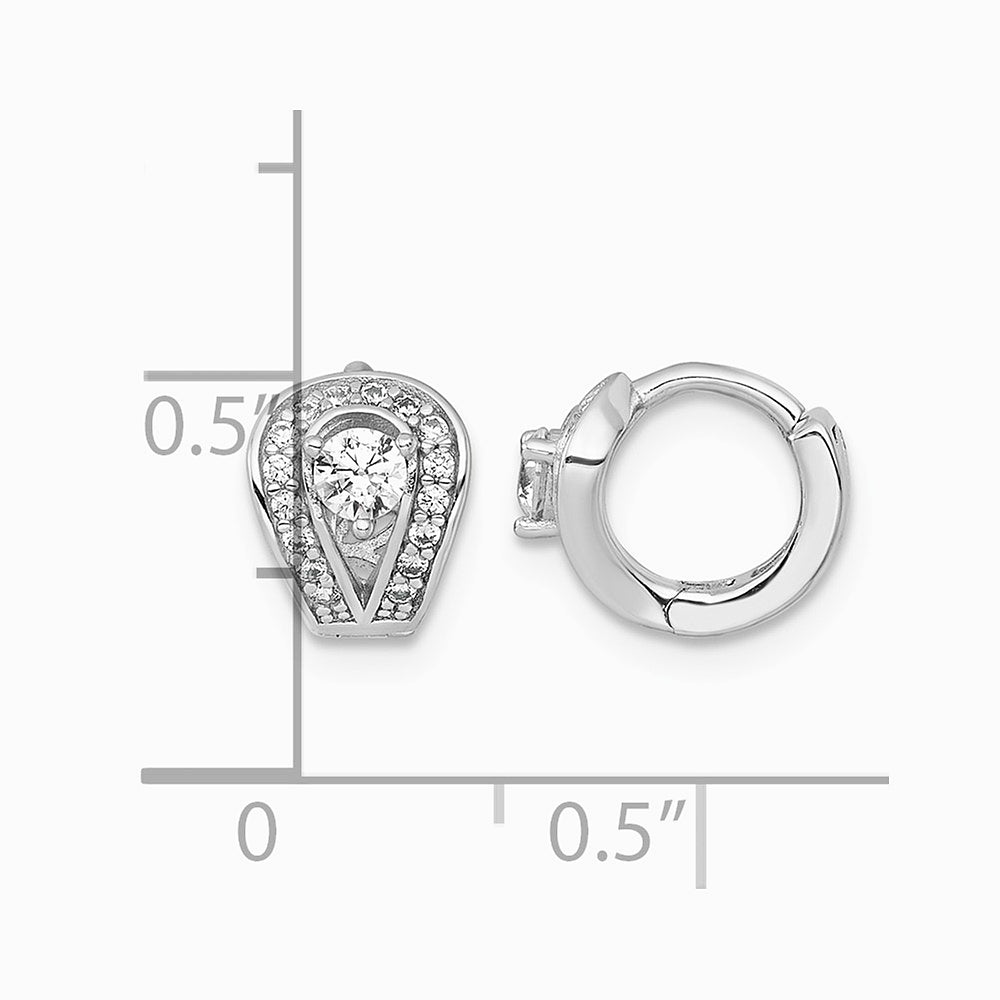 Sterling Silver RH-plated Polished CZ Hinged Huggie Hoop Earrings - Product Photo