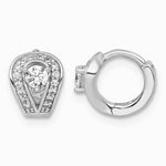 Sterling Silver RH-plated Polished CZ Hinged Huggie Hoop Earrings - Product Photo