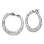 Sterling Silver RH-plated Pave CZ Hinged Round Hoop Earrings - Product Photo
