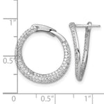 Sterling Silver RH-plated Pave CZ Hinged Round Hoop Earrings - Product Photo
