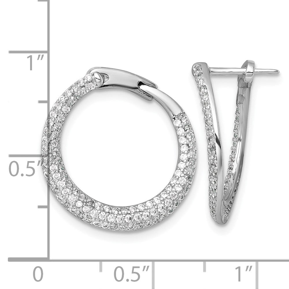 Sterling Silver RH-plated Pave CZ Hinged Round Hoop Earrings - Product Photo