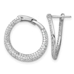 Sterling Silver RH-plated Pave CZ Hinged Round Hoop Earrings - Product Photo