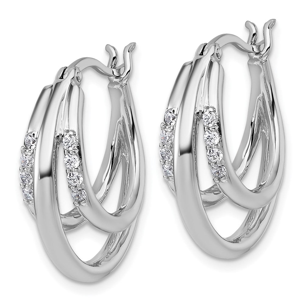 Sterling Silver Rhodium-plated Polished CZ Hoop Earrings - Product Photo