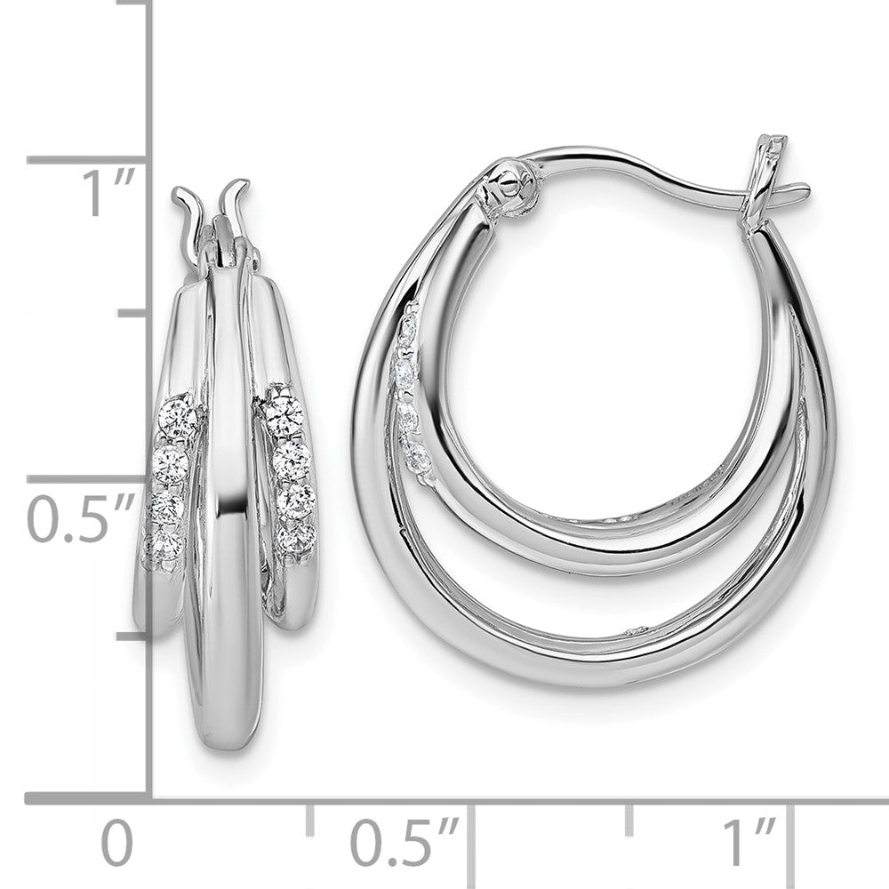 Sterling Silver Rhodium-plated Polished CZ Hoop Earrings - Product Photo