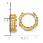 Sterling Silver Gold-Tone Polished/Textured CZ Hinged Round Hoop Earrings - Product Photo
