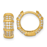 Sterling Silver Gold-Tone Polished/Textured CZ Hinged Round Hoop Earrings - Product Photo