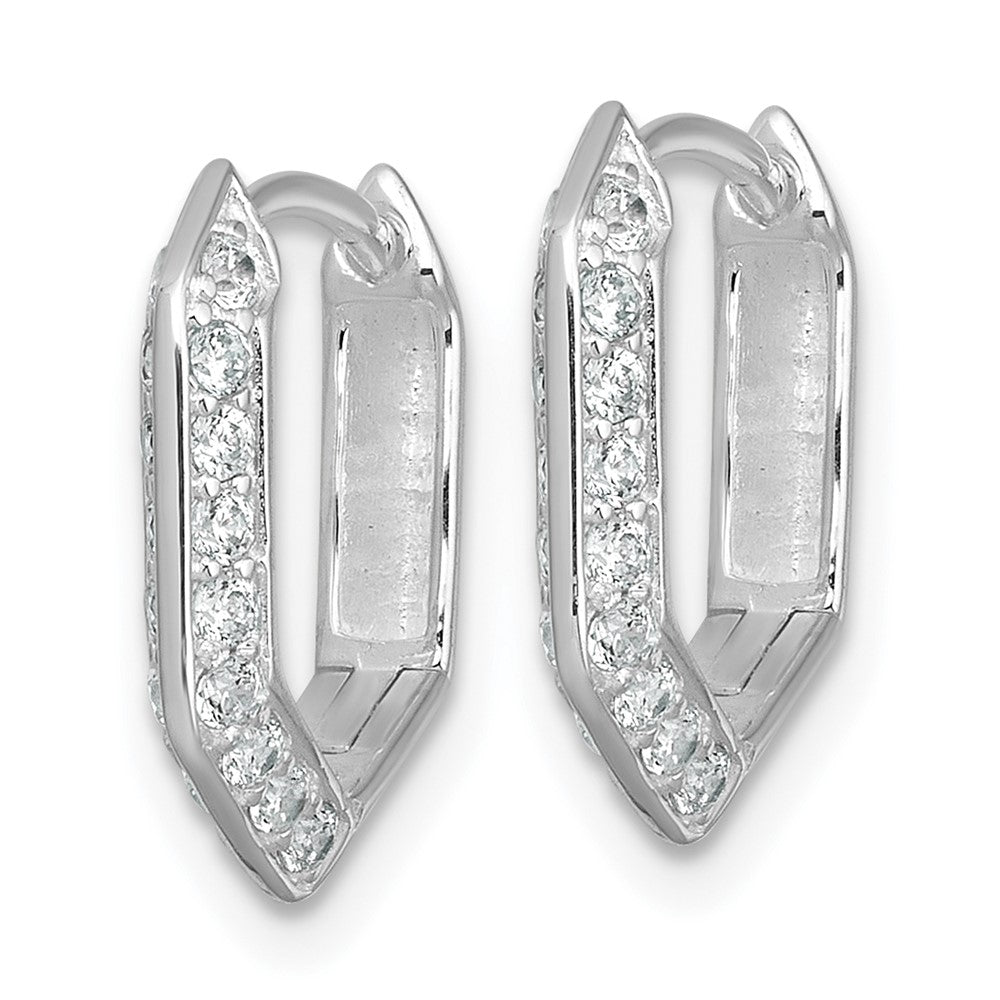 Sterling Silver Rhodium-plated Polished CZ Geometric Hoop Earrings - Product Photo