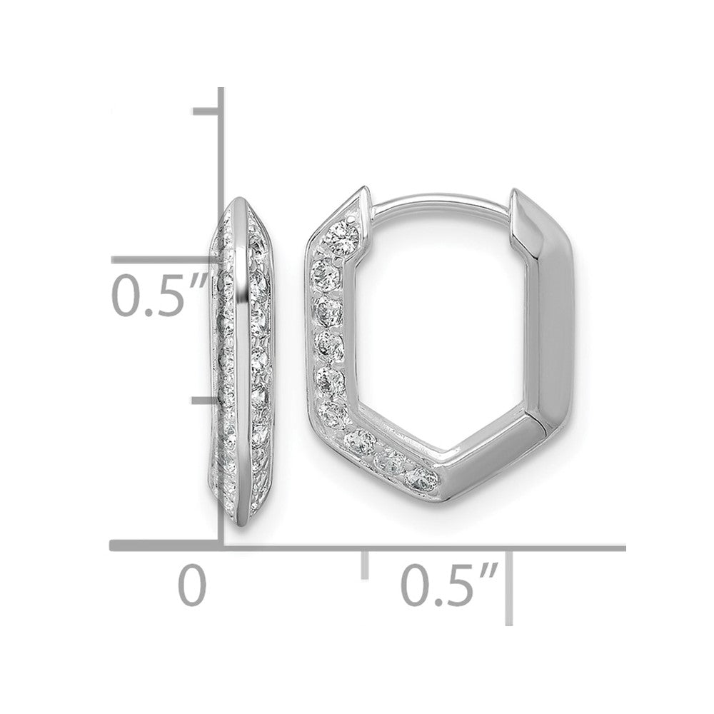 Sterling Silver Rhodium-plated Polished CZ Geometric Hoop Earrings - Product Photo
