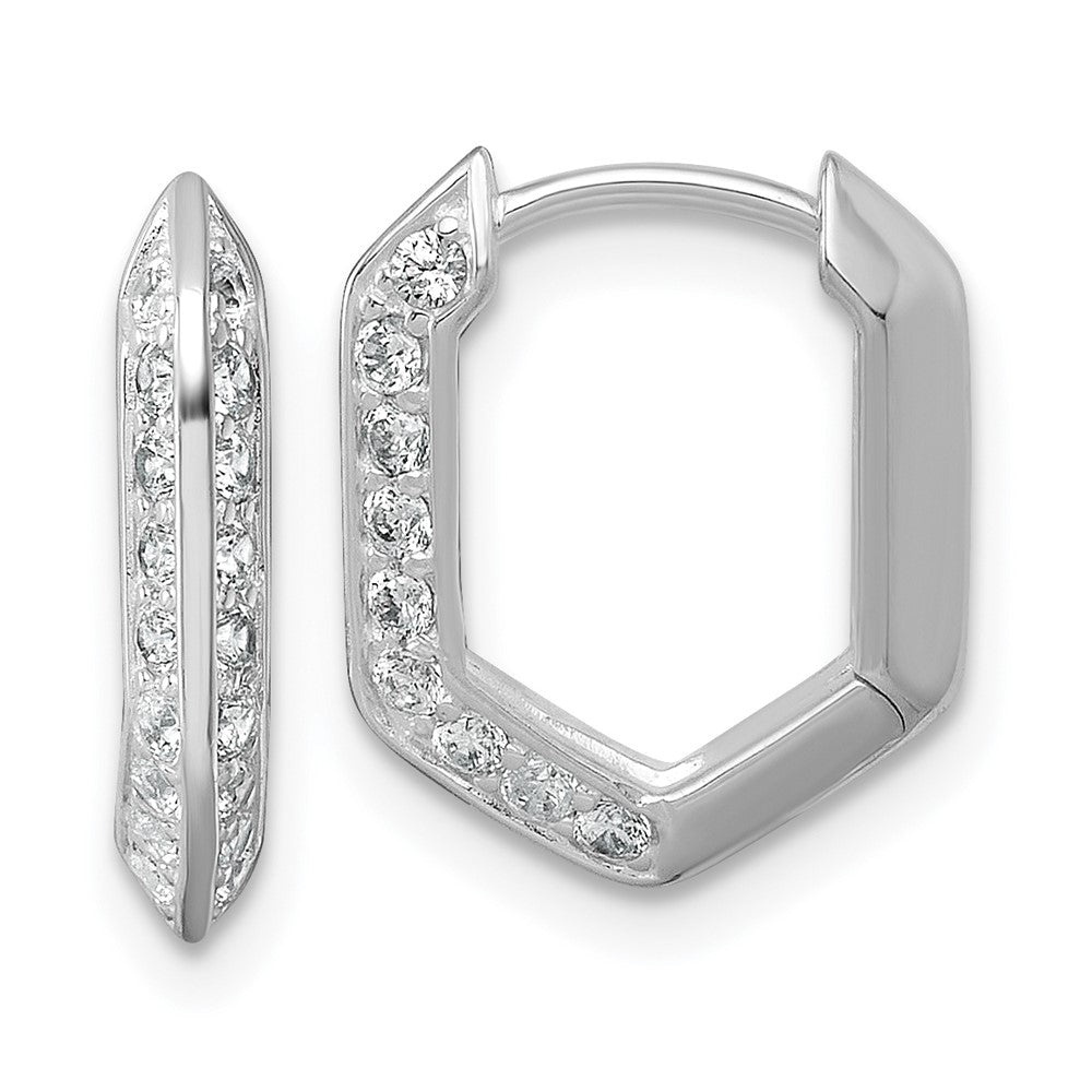 Sterling Silver Rhodium-plated Polished CZ Geometric Hoop Earrings - Product Photo