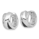 Sterling Silver RH-pltd Polished Black/White CZ Round Hinged Hoop Earrings - Product Photo