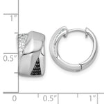Sterling Silver RH-pltd Polished Black/White CZ Round Hinged Hoop Earrings - Product Photo