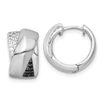 Sterling Silver RH-pltd Polished Black/White CZ Round Hinged Hoop Earrings - Product Photo