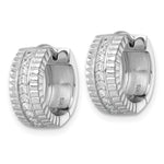 Sterling Silver RH-pltd Polished and Grooved 6.2mm CZ Hoop Earrings - Product Photo