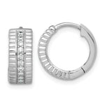 Sterling Silver RH-pltd Polished and Grooved 6.2mm CZ Hoop Earrings - Product Photo