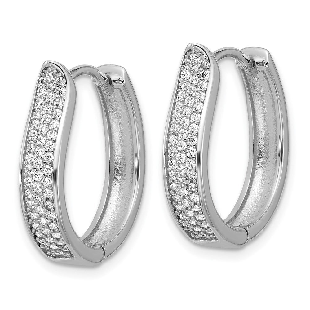 Sterling Silver Rhodium-plated CZ Polished Curved Hinged Hoop Earrings - Product Photo