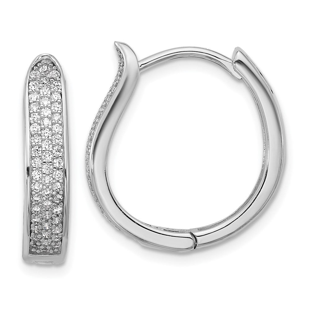 Sterling Silver Rhodium-plated CZ Polished Curved Hinged Hoop Earrings - Product Photo