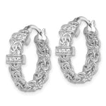 Sterling Silver RH-plated Polished CZ Byzantine Link Round Hoop Earrings - Product Photo