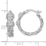 Sterling Silver RH-plated Polished CZ Byzantine Link Round Hoop Earrings - Product Photo