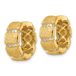 Sterling Silver Gold-Tone Polish/Textured CZ 8mm Hinged Hoop Earrings - Product Photo
