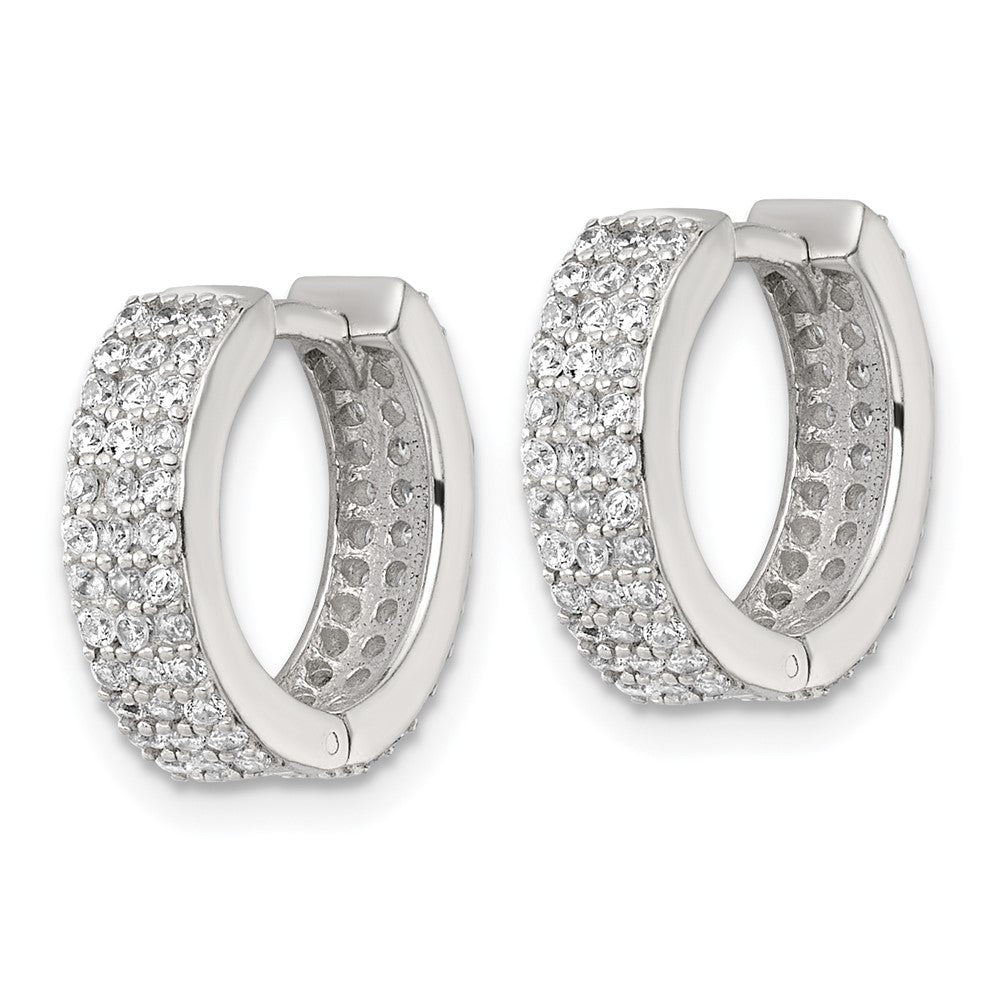 Sterling Silver Polished 4.5mm CZ Hinged Round Hoop Earrings - Product Photo
