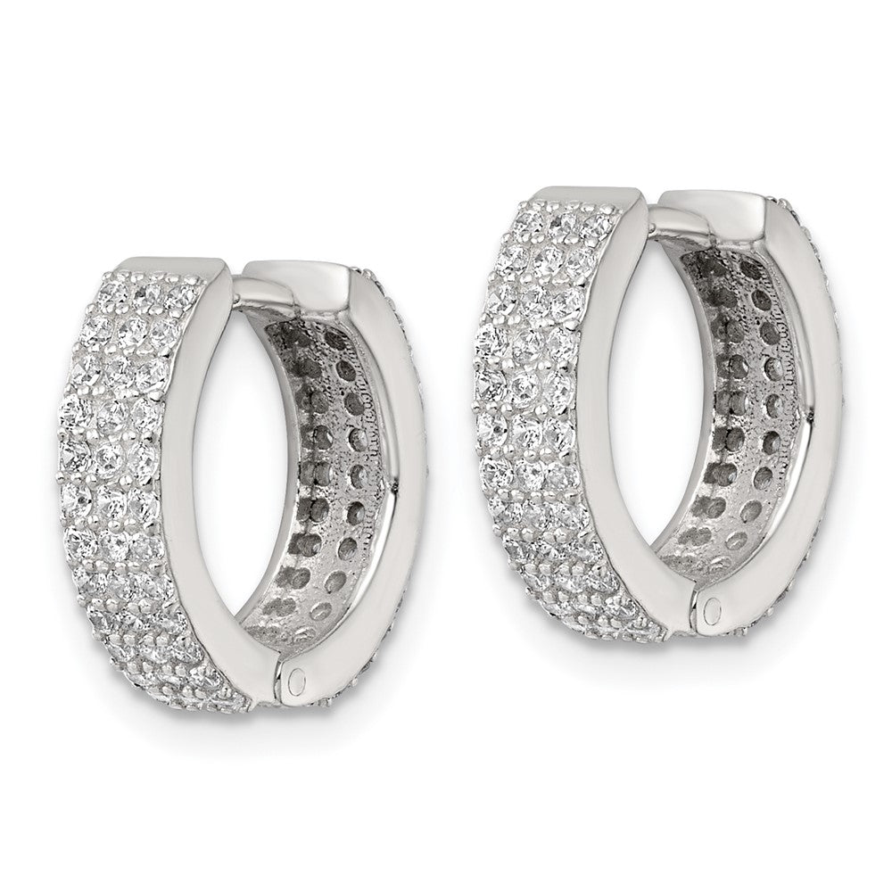 Sterling Silver Polished 4.5mm CZ Hinged Round Hoop Earrings - Product Photo