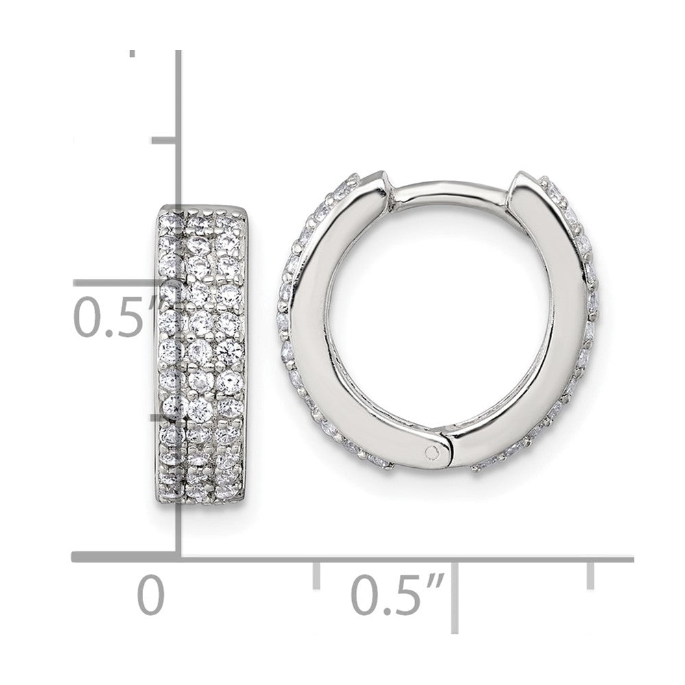 Sterling Silver Polished 4.5mm CZ Hinged Round Hoop Earrings - Product Photo