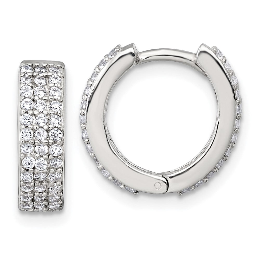 Sterling Silver Polished 4.5mm CZ Hinged Round Hoop Earrings