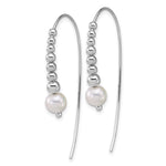 Sterling Silver RH-plated Polished and Beaded Shell Pearl Threader Earrings - Product Photo
