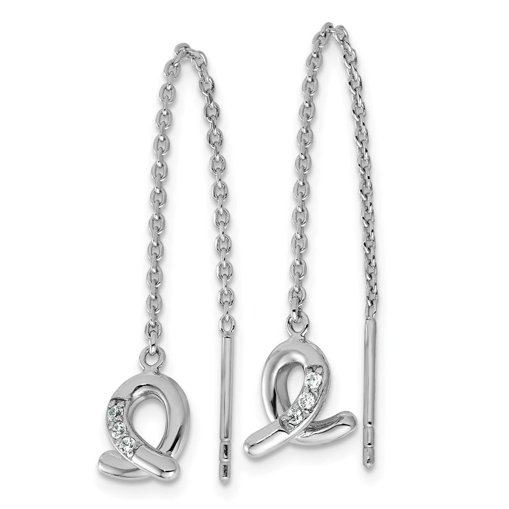 Sterling Silver Rhodium-plated CZ Loop Dangle Threader Earrings - Product Photo
