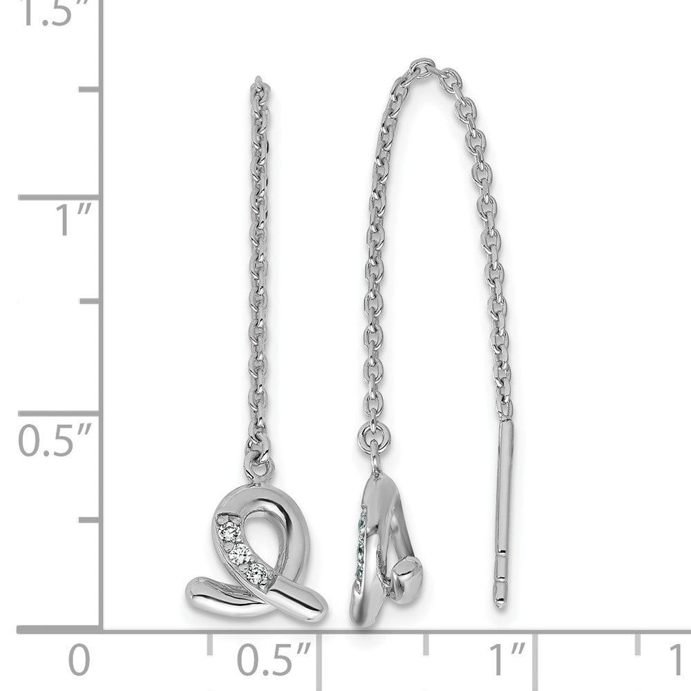 Sterling Silver Rhodium-plated CZ Loop Dangle Threader Earrings - Product Photo