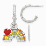 Sterling Silver Grooved Enamel Rainbow Children's Post Dangle Hoop Earrings - Product Photo