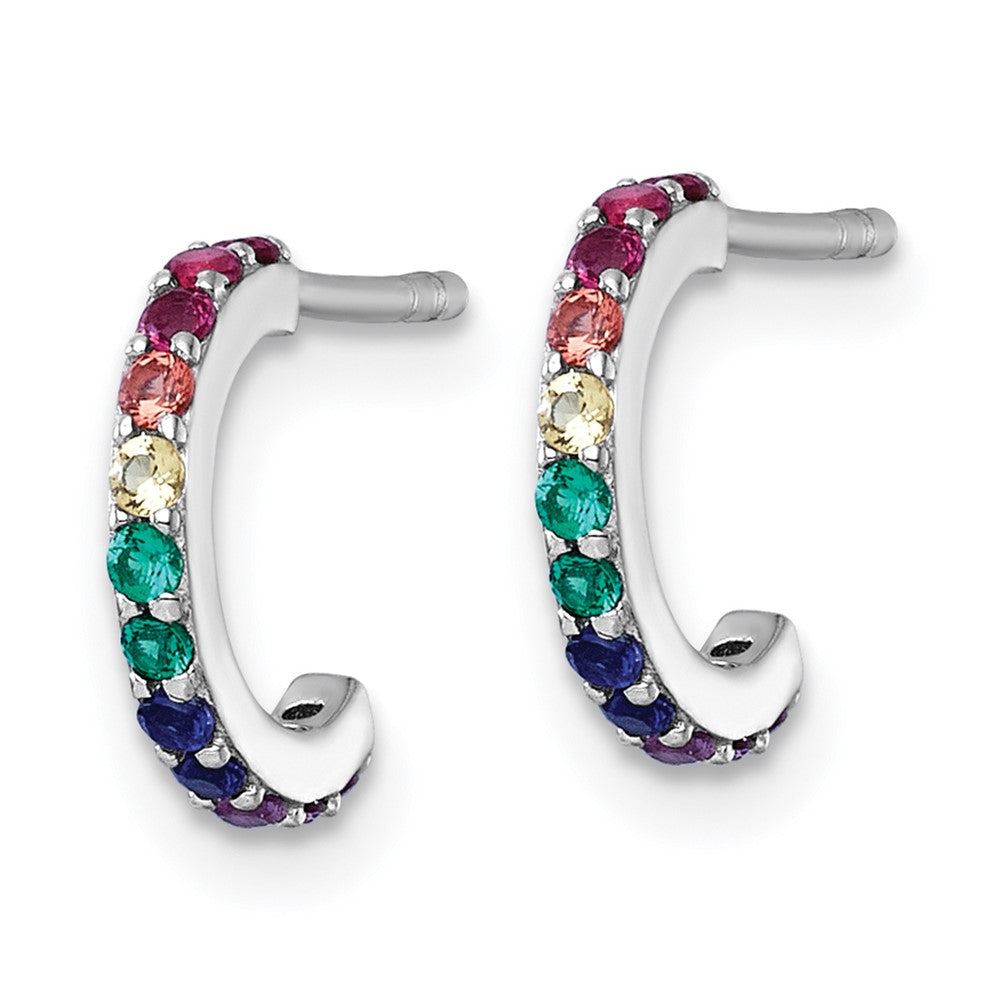 Sterling Silver RH-pl Multi Color Nano Crystal Children Hoop Post Earrings - Product Photo