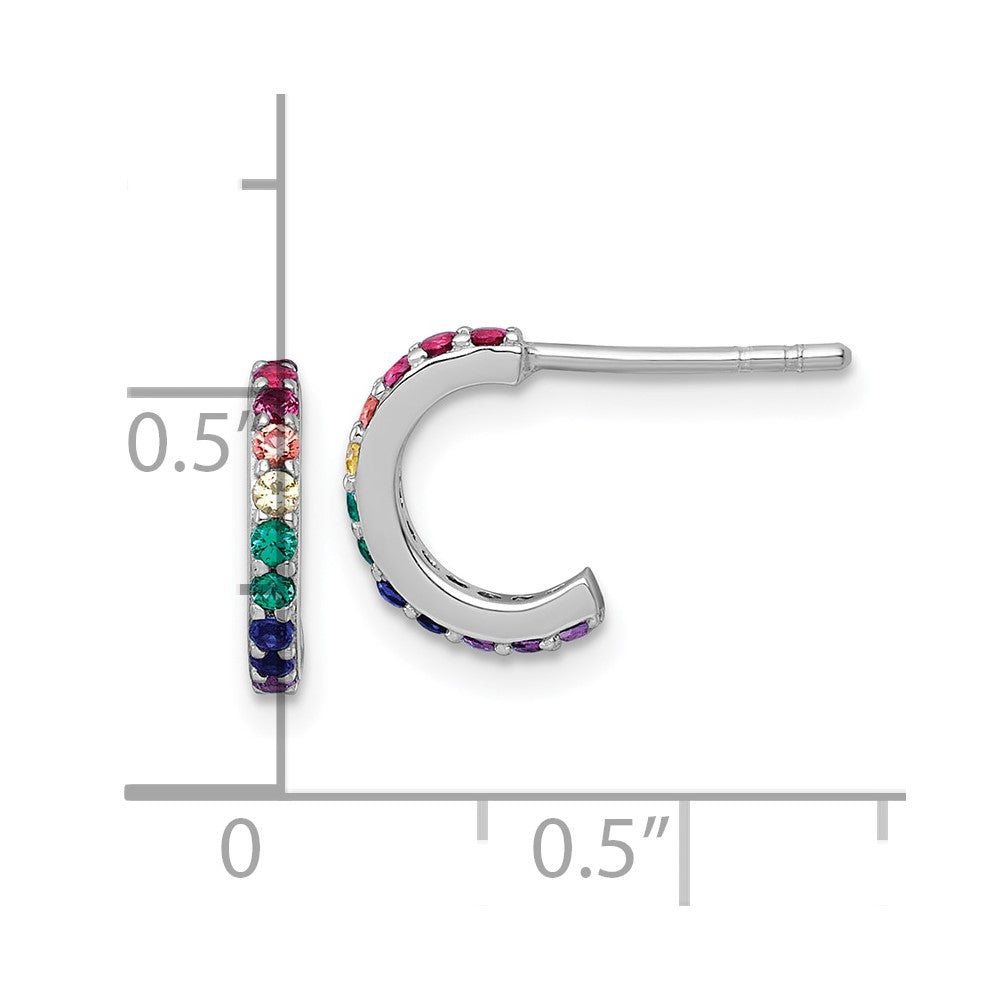 Sterling Silver RH-pl Multi Color Nano Crystal Children Hoop Post Earrings - Product Photo
