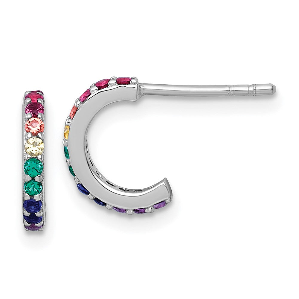 Sterling Silver RH-pl Multi Color Nano Crystal Children Hoop Post Earrings