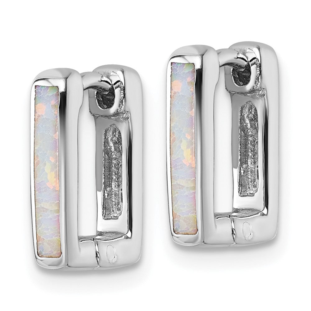 Sterling Silver Rhodium-plated Created Opal Square Hoop Earrings - Product Photo